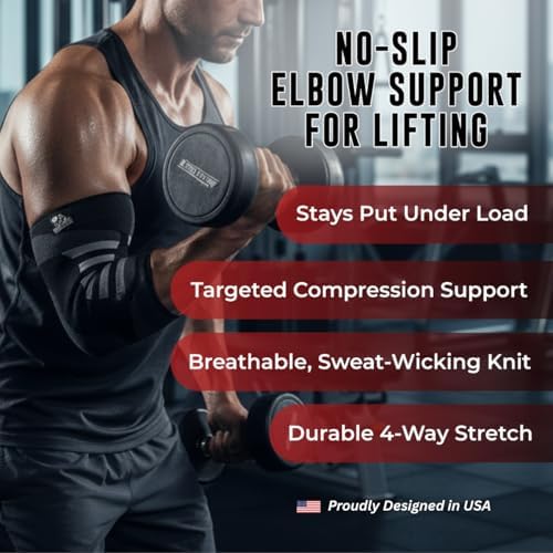 Nordic Lifting Elbow Compression Sleeves (1 Pair) - Elbow Brace for Tendonitis, Tennis & Golfers Elbow - Weightlifting Support for Men & Women - Pain Relief & Joint Recovery
