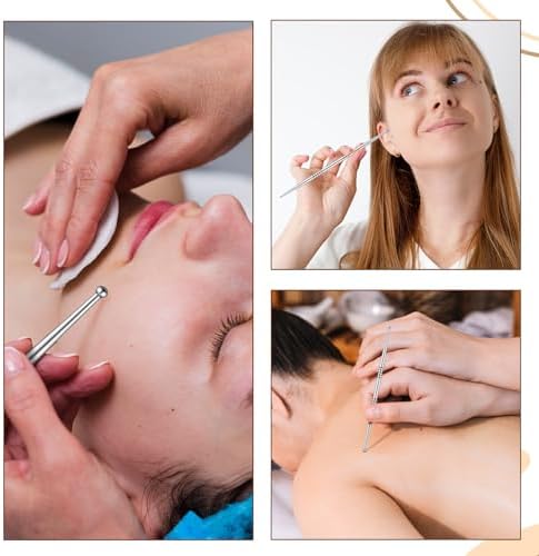 3 Pieces Acupuncture Pen, Facial Reflexology Massage Tool Ear Acupressure and Body Point Probe Pen for Face Body Muscle Relax Feet Legs Arms Shoulders Neck Back, Stainless Steel