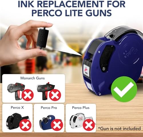 Perco Lite Pricing Gun Labeler Ink Rolls - Preferred Replacement Inkers for Perco Lite Price Tag Gun, Easy & Convenient Messy Free Ink Refill Even for Beginners (Pack of 10 Inkers)