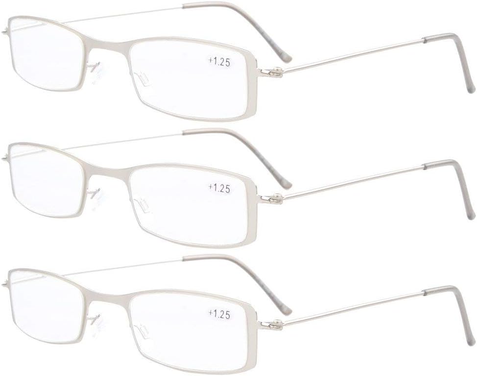 Eyekepper 3-Pack Stainless Steel Frame Half-eye Style Reading Glasses Readers Silver +1.75