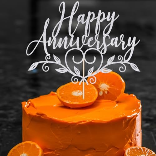 Glitter Happy Anniversary Cake Topper,Wedding Anniversary Cake Toppers, Happy Anniversary Party Decorating supplies (silver)