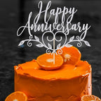 Glitter Happy Anniversary Cake Topper,Wedding Anniversary Cake Toppers, Happy Anniversary Party Decorating supplies (silver)