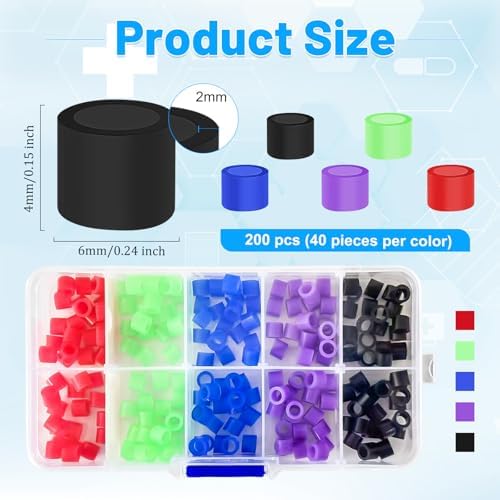 200 Pcs Dental Code Rings, 6mm Silicone Non-Toxic Orthodontic Rings Accessory, 5 Vibrant Colors, Autoclavable Instrument Identification System for Dental Clinics