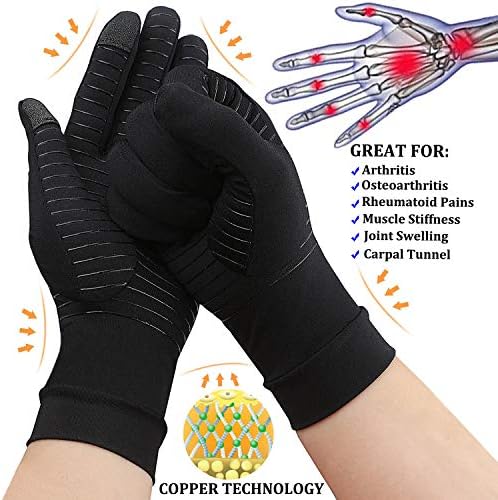 2-Pairs Pack Copper Full Finger Compression Gloves, Copper Arthritis Gloves for Women & Men Relieve Pain from Arthritis Pain, Swelling and Rheumatoid, and Everyday Hands Support (Small (Pack of 2))
