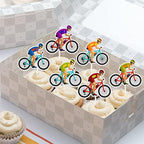 Bicycle Cupcake Toppers, Kids & Adult Birthday Party Decorations, Bike Theme Racing Party Supplies (Rainbow Glitter) 18Pcs..