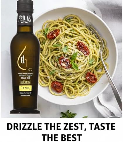 Organic Lemon Infused Extra Virgin Olive Oil – 8.45 oz French Glass Bottle, Single Origin Ultra Premium Gourmet Cooking Oil, Heart Healthy & Natural Flavor