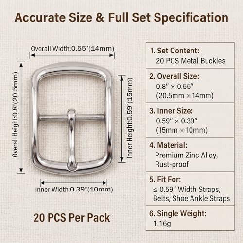 UPSTORE 20PCS Metal Single Prong Belt Buckles Shoes Buckle Rectangle Center Bar Pin Buckles for Shoes Bags Belts DIY Hardware
