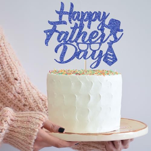 Black Glitter Happy Birthday Dad Cake Topper, Happy Father's Day Cake Decor, Happy Father's Day Party Supplies Best Dad Ever Party Decorations (Blue)