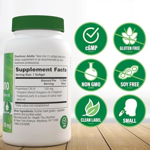 Oil of Oregano Supplement | Wild Harvested European Origanum Vulgare | Immune, Digestive, & Antioxidant Support | 120 Mini Softgels | Non-GMO, Gluten Free | by Health Thru Nutrition