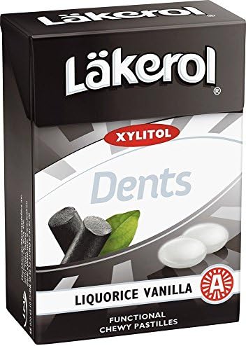 12 Boxes x 85g of Läkerol Dents Liquorice Vanilla - Original - Swedish - Sugar Free - Xylitol - Pastilles - Lozenges - Dragees - Drops - Candies - Sweets