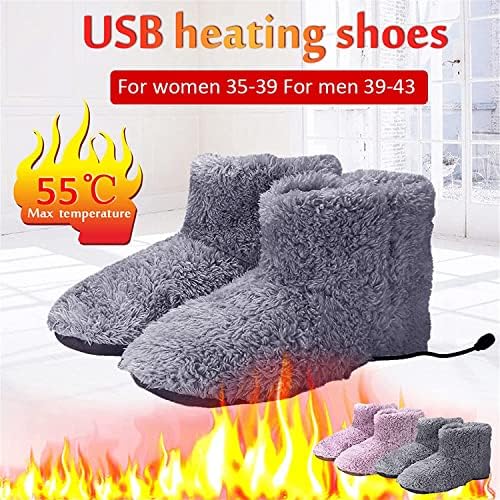 DKULMN USB Heated Slippers Rechargeable,Plush Shoe Slippers Plush Ankle Bootie Slippers Indoor Warm House Shoes for Office Home,Gray,7
