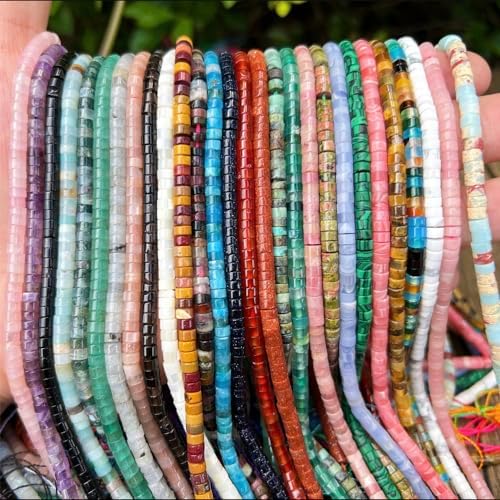 Natural Stone Beads Round Green Malachite Gemstone Beads 2x4mm Flat Heishi Disc Gemstone Loose Beads 15inch /Strand for Jewelry Making (2x4mm, Green Malachite)