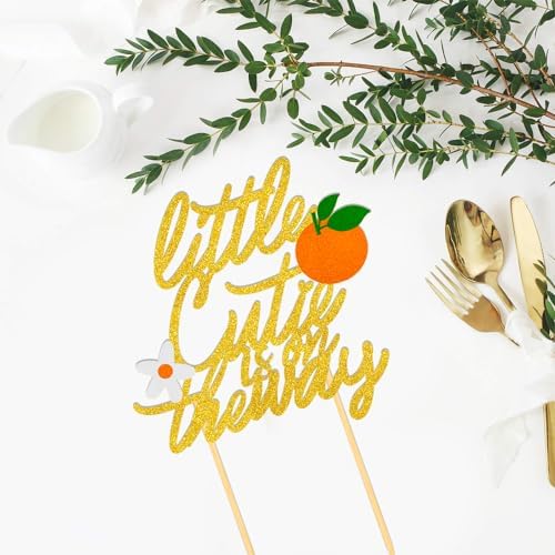 A Little Cutie is on the Way Cake Topper, Glitter Orange Cake Pick Decorations for Citrus Theme Baby Shower
