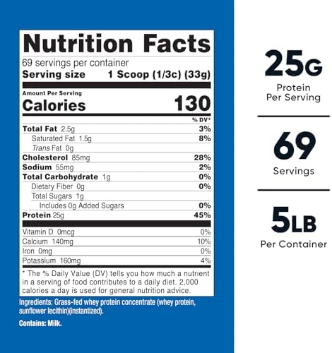 Nutricost Grass-Fed Whey Protein Concentrate (Unflavored) 5LBS - Undenatured, Non-GMO, Gluten Free