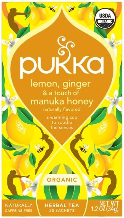 Pukka Organic Lemon, Ginger & Manuka Honey Herbal Tea, Immune Boosting Organic Tea Infusion Selection, With Turmeric, Ideal For Daily Support, Caffeine Free, 80 Total Bags (20ct - Pack of 4)
