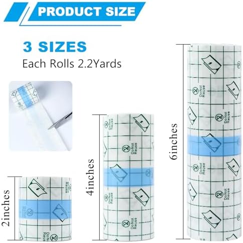 Emalla 3 Rolls Second Skin Tattoo Cover, Waterproof Tattoo Aftercare Bandage Breathable Tattoo Cover Up Patch Tape Tattoo Flim 2", 4", 6" x 2.2 Yard Tattoo Supplies for Healing Wrap Swimming Shower