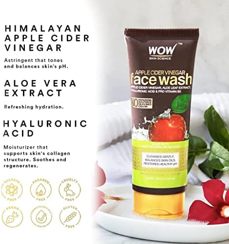 WOW Skin Science Apple Cider Vinegar Face Wash Gel - Deep Pore Cleansing For Smooth Skin,Helps Remove Blackheads- Daily Cleaner & Moisturizer For Men,Women & Teens - 100ml,Clear