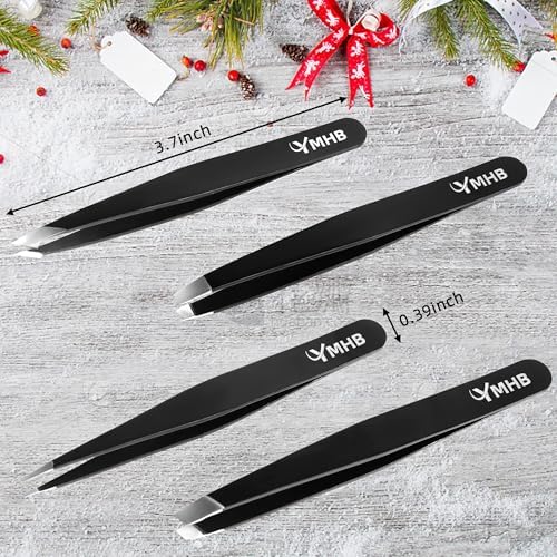 Tweezers Set - 4Pcs Stainless Steel Eyebrow Tweezers, Great Precision for Facial Hair, Splinter and Ingrown Hair Removal Gifts for Women, Christmas Stocking Stuffers Gifts for Adults Men Women