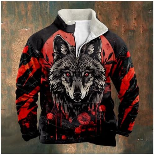 domirica Men's Long Sleeve Half Zip Pullover Sweatshirts Western Cowboy Style Crewneck Lightweight Cool Hoodies With Pocket