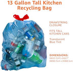 Amazon Basics Blue Recycling Drawstring Trash Bags, Tall Kitchen, Unscented, 13 Gallon, 60 Count