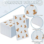 JarThenaAMCS 50Pcs Bear Guest Napkin Disposable Paper Napkins Blue Stripe Bow Brown Bear Dinner Hand Napkins for Birthday Baby Shower Party Supplies Table Decor