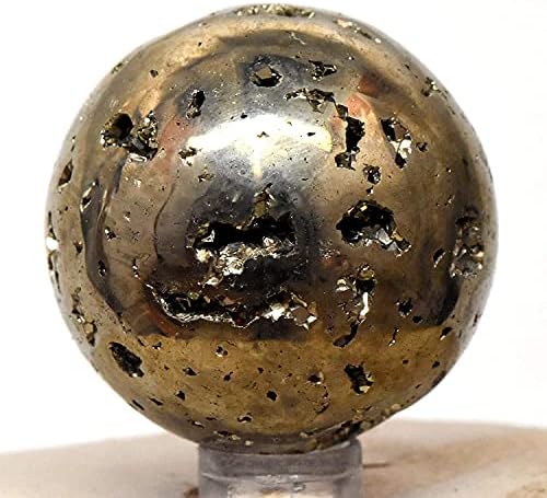 HQRP 46mm Golden Iron Pyrite Sphere Polished Natural Sparkling Gemstone Cubes Druzy Crystal Mineral Geode Cluster Ball - Peru + Stand (1PC)