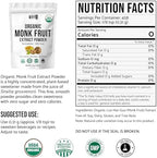 Organic Monk Fruit Extract, 5 oz, Pure Monk Fruit Sweetener Organic No Erythritol and Zero Calorie, Sugar Substitute, Powdered Monkfruit Sweetener Keto and Paleo Diet Friendly, 458 Servings