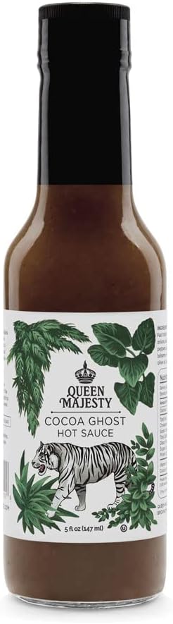 Queen Majesty COCOA GHOST HOT SAUCE 5oz - All Natural Habanero & Ghost Pepper Condiment with Chipotle - Vegan, Low-Carb, No Sugar, Kosher, Gluten Free, non GMO, Featured on Hot Ones