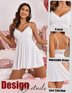 Avidlove Women Nightgown Sexy Sleepwear Lace Chemise V-neck Modal Babydoll Lounge Dress