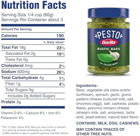 Barilla Rustic Basil Pesto with Italian Basil Pasta Sauce and Spread