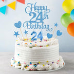 24th Birthday Cake Toppers, 24th Birthday Candles Numeral Candles and Glitter Cake Decorations Toppers Set for Party Supplies (Blue)
