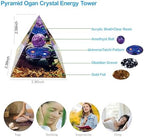 Moonstone Crystal Orgone Pyramid Ogan Crystal Energy Tower, Nature Reiki Chakra Crushed Stone Jewelry, Crystal Pyramid for Home Decor (Taichi Starry Sky)