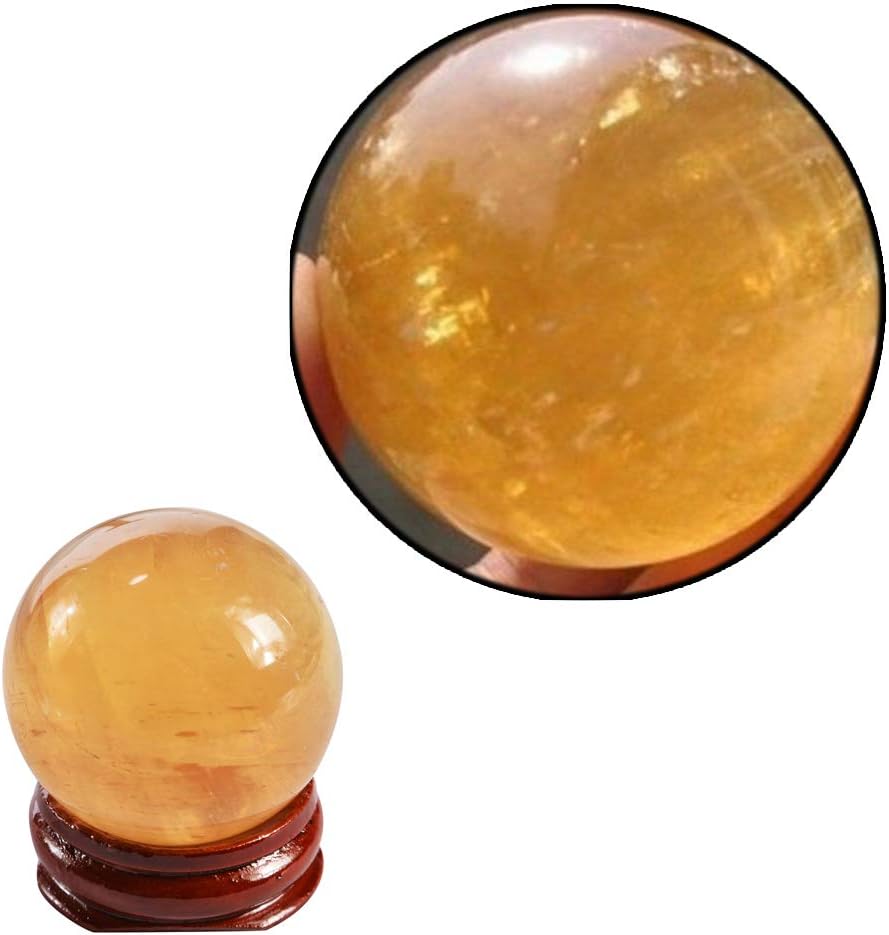 Wixine 1Pcs 40mm Yellow Citrine Quartz Crystal Sphere Ball Healing Gemstone