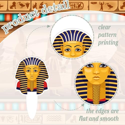 24-Pcs Egyptian Themed Happy Birthday Pyramid, Mummy and Pharaoh Cupcake Toppers Set -Ancient Egypt King Tutankhamun Themed Party, Kids, Boys and Girls Birthday Party or Baby Shower Decoration-LIANGSS