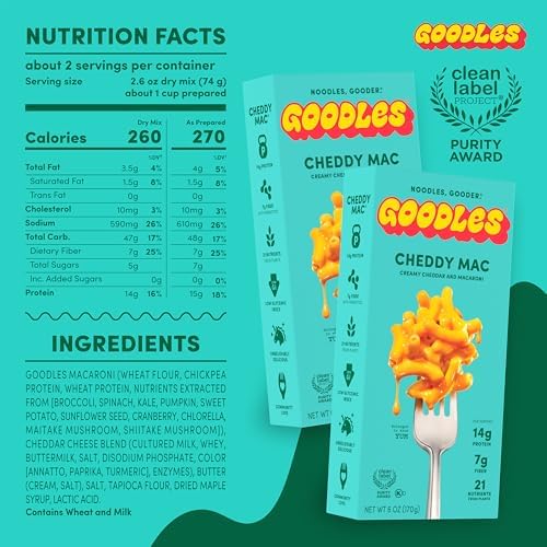 Goodles Cheddy Mac Creamy Cheddar and Macaroni Pasta - Nutrient Packed with Real Cheese, Fiber, Protein, Prebiotics, Plants, & Vegetables | Non-GMO, Organic Ingredients [Cheddy Mac, 6 oz. 1 Pack]
