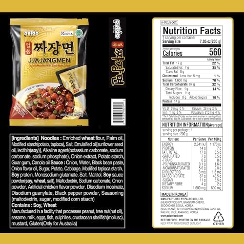 Paldo Fun & Yum Ilpoom Jjajangmen Noodles, Pack of 4, Traditional Brothless Chajang Ramen with Savory & Sweet Black Bean Sauce, Oriental Style Korean Ramyun, Soupless K-Food, 200g x 4