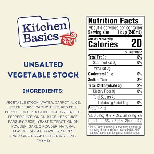 Kitchen Basics Unsalted Vegetable Stock, 32 oz (Pack of 12) For Delicious Dishes and Enhanced Flavors, Great for Vegetarian Recipes