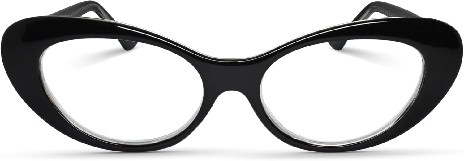 2SeeLife Oversized Cat Eye Reading Glasses for Women – Medium-Large Fit, Sturdy Frame, Spring Hinges, Premium Cateye Readers, Black, +1.75