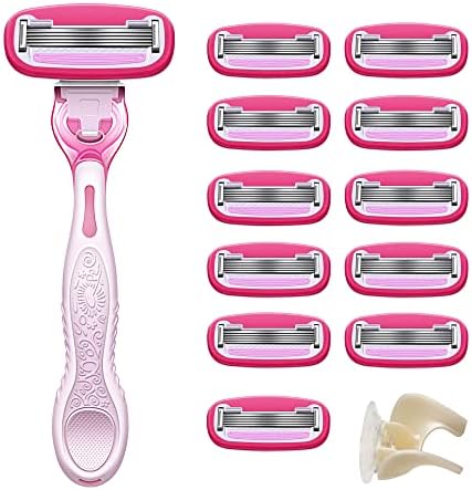 Amazon Basics Women's 5-Blade Razor for Smooth, Close Shave, FITS Amazon Basics Handle and Venus Handles, Ideal for Sensitive Skin, Includes 1 Handle, 12 Cartridges & 1 Shower Holder
