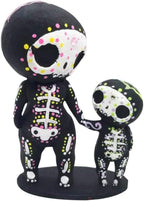 Sugar Skull Couple Figurine Statue Couples Cute Skeleton Mexican Halloween Day of The Dead Figurines Decor(Parent-Child)
