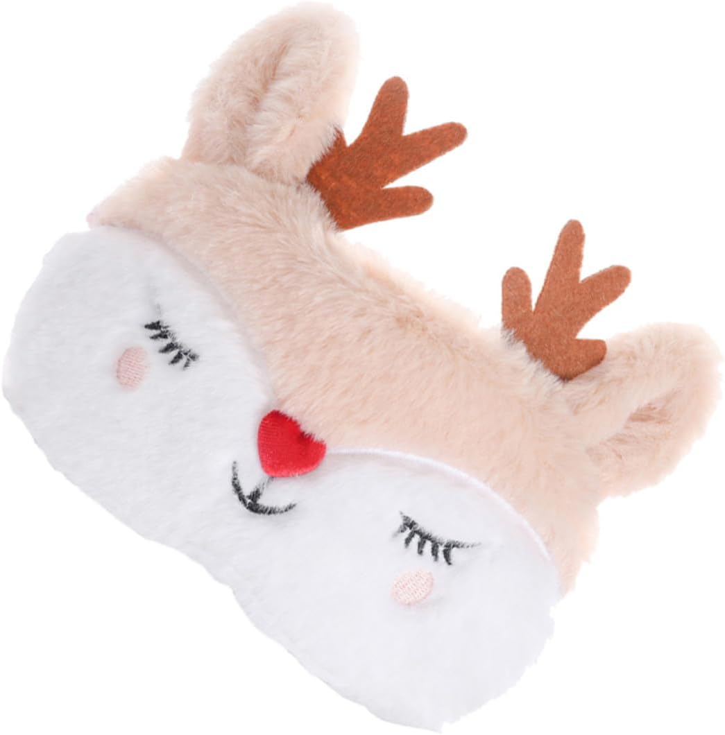 Plush Elk Cartoon Eye Mask, Light Blocking Sleep Blindfold with Comfortable Soft Cover, Adorable Sleeping Eye Patch for Travel and Night Use