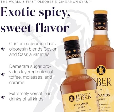 Liber & Co. Cinnamon Syrup for Coffee & Cocktails – Real Cinnamon Oleoresin Drink & Latte Flavoring, Fall & Winter Recipes, Tiki Cocktails – Makes 25 Drinks (12.7 oz)