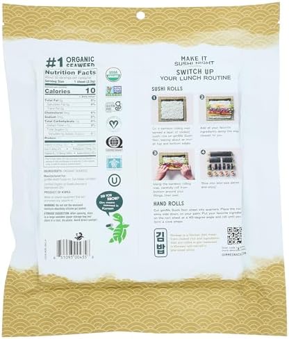 Gimme Seaweed Sushi Nori Premium Organic Roasted Seaweed 50 Sheets in Resealable Container, Keto, Vegan, Gluten-Free, Restaurant-style Sushi Nori Sheets 50 Count (Pack of 1)