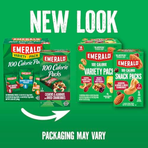 Emerald Nuts Mixed Nuts Variety Pack 18ct (1-Pack) , 100-Calorie Individual Packs , Features Dry Roasted Almonds, Natural Almonds & Walnuts, and Roasted & Salted Cashews