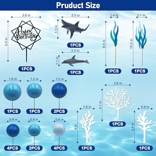 Ocean Cake Decorations Shark Cake Topper Shark Dolphin Figurines Decoration Ocean Theme Blue Ball Cake Decor Sea Cupcake Topper for Birthday Party