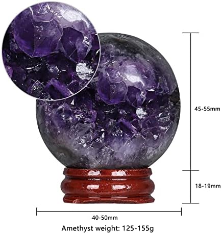 Rockcloud Natural Amethyst Druzy Geode Crystal Ball Healing Stone Sphere Ball for Home Decoration Meditation, 1.57-1.97 inches