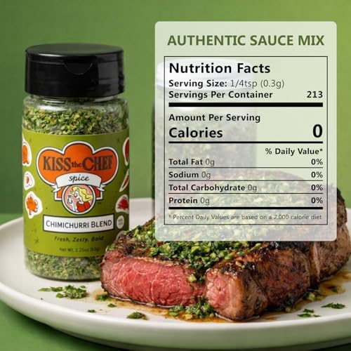 Kiss the Chef Chimichurri Blend 2.25 oz – Authentic Argentinian Chimichurri Sauce Mix & Dry Seasoning – Herb & Garlic Spice Blend – Gluten Free, No Seed Oil, No MSG – For Steak, Chicken, Vegetables