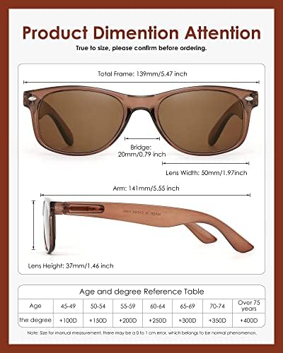 2 Pack Reader Sunglasses for Men Women Classic Rectangle Reading Glasses Outdoor Full Lenses Magnifying Eyewear UV Protection Bright Brown +1.0