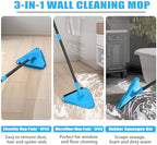 NEWE Wall Mop Cleaner with 80 Inch Long Handle, 180° Folding Ceiling Cleaner with Squeegee, Cabinet Cleaning Tool, Wall Scrubber, Triangle Baseboard Scrubber, 4 Chenille Duster & 2 Microfiber Pads