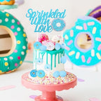 Cheereveal Donut Sprinkled with Love Cake Figures Decorations - Blue Macaron Baby Shower Cake Cupcake Toppers Dessert Picks, Doughnut Theme Baby Shower Birthday Party Photo Props